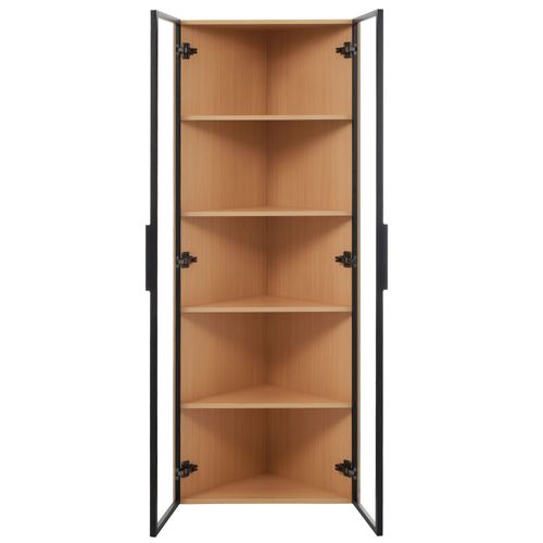 Vitrine D'angle En Verre 62x35x160cm Avec 2 Portes Et LED Imitation Chêne