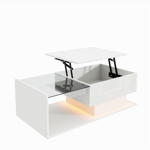 Table Basse Plateau Relevable Avec LED Blanc