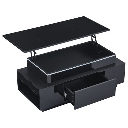 Table Basse Plateau Relevable Avec 1 Tiroir Et LED Noir