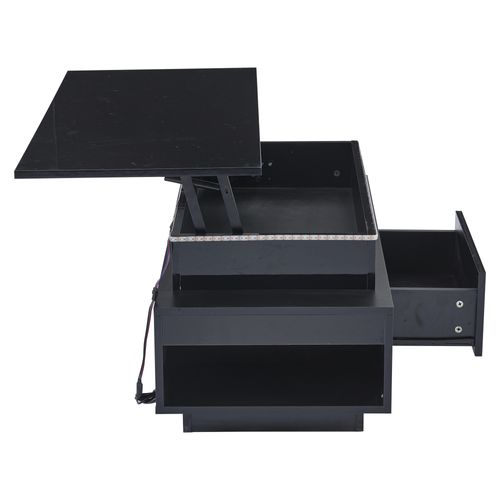 Table Basse Plateau Relevable Avec 1 Tiroir Et LED Noir