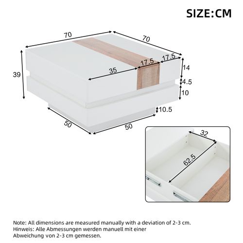 Table Basse Plateau Extensible Carrée Blanc