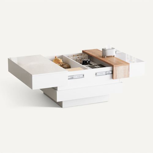 Table Basse Plateau Extensible Carrée Blanc