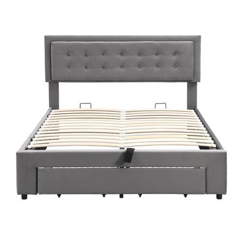 Lit Coffre 140 X 190 Cm Avec 2 Tiroirs Velours Gris