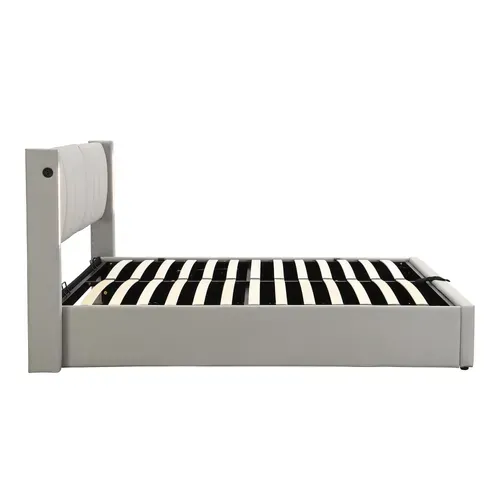 Lit Coffre 140 X 200 Cm Avec USB Et LED Pu, Gris