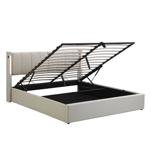 Lit Coffre 140 X 200 Cm Avec USB Et LED Pu, Gris