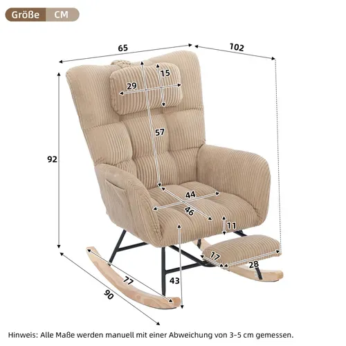 Fauteuil à Bascule Rocking Chair Avec Repose-pieds Velours Côtelé