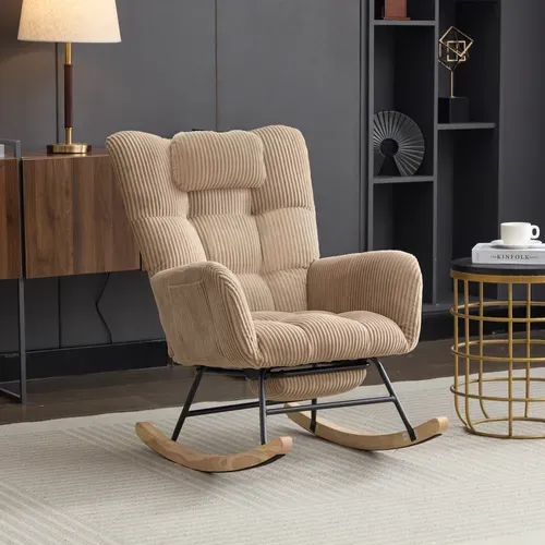 Fauteuil à Bascule Rocking Chair Avec Repose-pieds Velours Côtelé