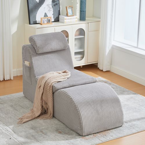 Méridienne Avec Coussin Amovible Et Poche Latérale, Gris Clair