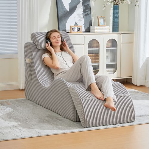 Méridienne Avec Coussin Amovible Et Poche Latérale, Gris Clair