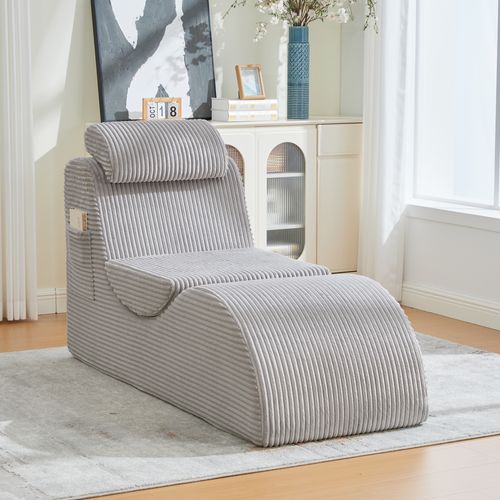Méridienne Avec Coussin Amovible Et Poche Latérale, Gris Clair
