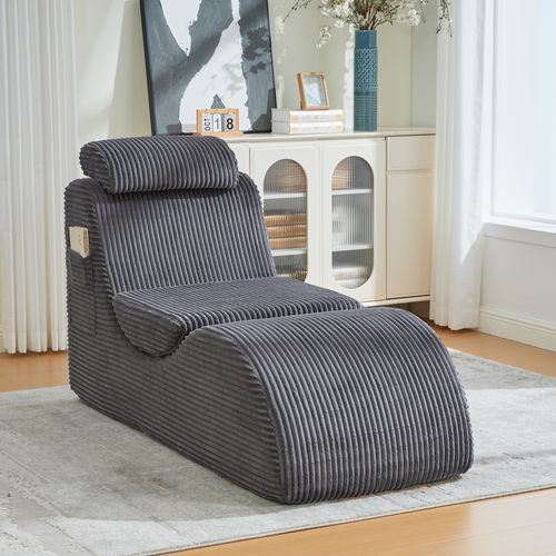 Méridienne Avec Coussin Amovible Et Poche Latérale, Gris Foncé
