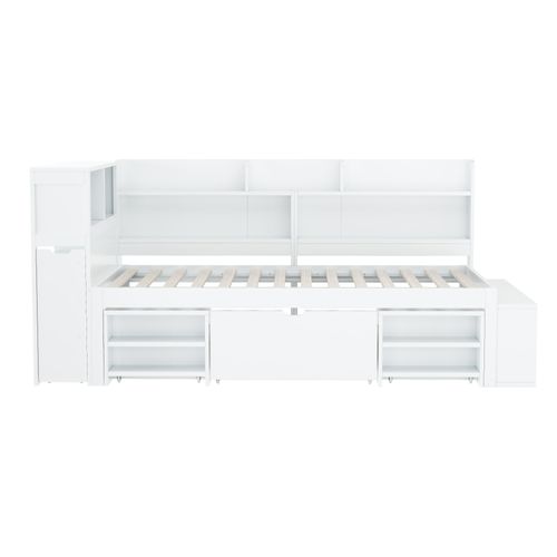 Lit Enfant 90 X 190 Cm Avec Tiroirs, Bibliothèques Et Armoires De Rangement Blanc