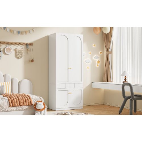 Armoire Laquée-avec Tiroirs Pression-meuble De Chambre-en Mdf Et Poignées En Métal-blanc