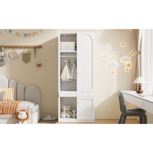 Armoire Laquée-avec Tiroirs Pression-meuble De Chambre-en Mdf Et Poignées En Métal-blanc