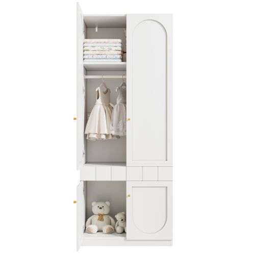 Armoire Laquée-avec Tiroirs Pression-meuble De Chambre-en Mdf Et Poignées En Métal-blanc