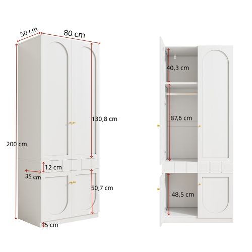 Armoire Laquée-avec Tiroirs Pression-meuble De Chambre-en Mdf Et Poignées En Métal-blanc