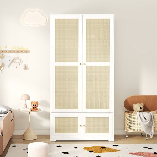Armoire 2 Portes Avec Tringle Et Étagères,90x48x180 Cm, Blanc