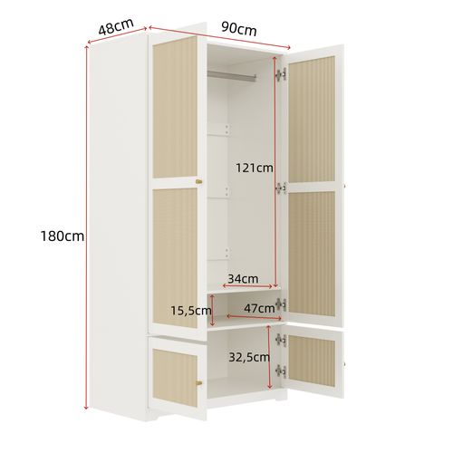 Armoire 2 Portes Avec Tringle Et Étagères,90x48x180 Cm, Blanc