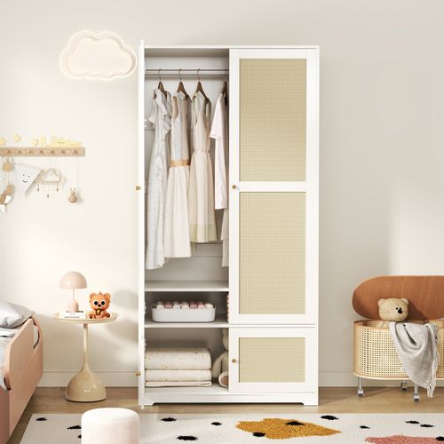 Armoire 2 Portes Avec Tringle Et Étagères,90x48x180 Cm, Blanc