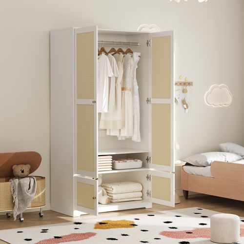 Armoire 2 Portes Avec Tringle Et Étagères,90x48x180 Cm, Blanc