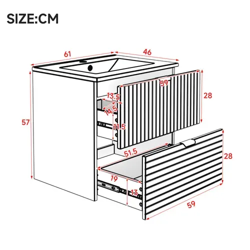 Meuble Vasque Avec Lavabo Intégré, 2 Tiroirs, Vert