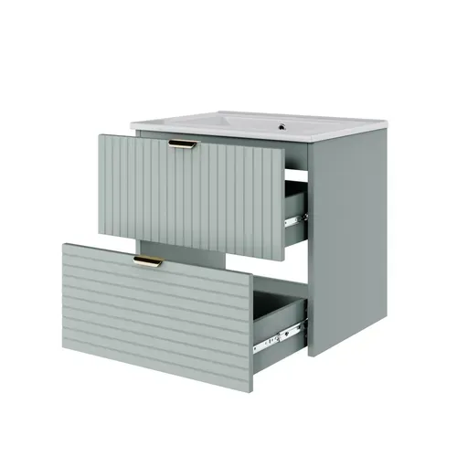 Meuble Vasque Avec Lavabo Intégré, 2 Tiroirs, Vert