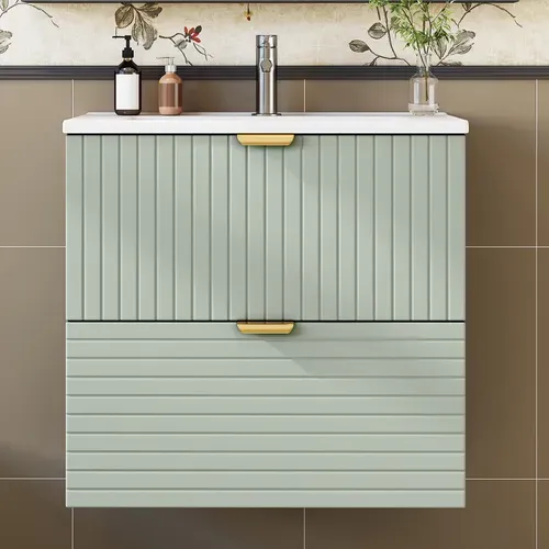 Meuble Vasque Avec Lavabo Intégré, 2 Tiroirs, Vert