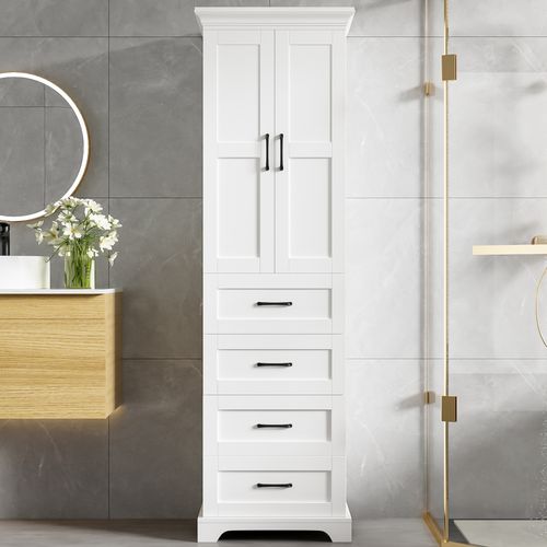 Meuble Colonne Armoires De Salle De Bain Avec 3 Tiroirs Et étagères Réglables, Blanc