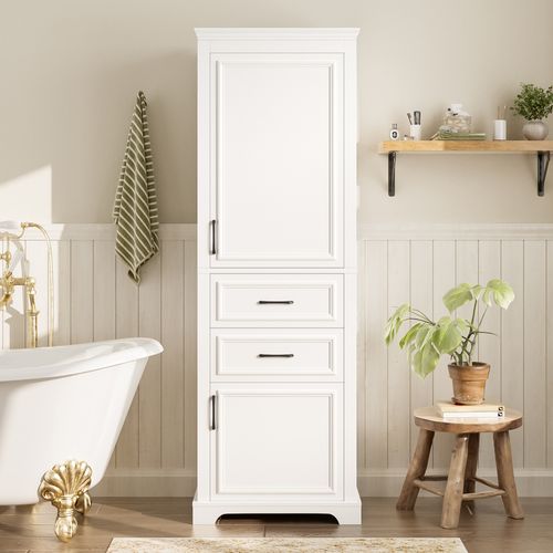 Meuble Colonne Armoires De Salle De Bain Avec 2 Tiroirs, Blanc