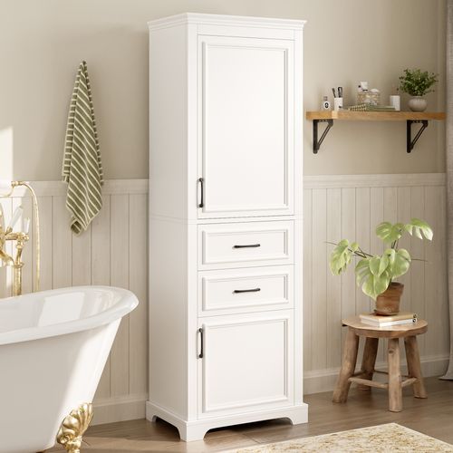 Meuble Colonne Armoires De Salle De Bain Avec 2 Tiroirs, Blanc