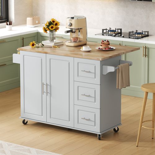 Ilot Central Cuisine Comptoir Avec 3 Tiroir, Gris