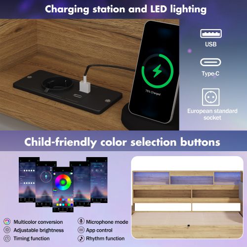 Lit 90x200cm-lit De Jour Coffre Hydraulique-usb/led-coloris Naturel