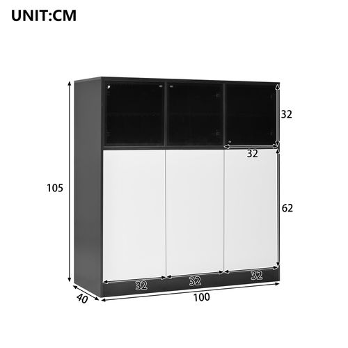 Buffet De Cuisine 100 Cm Avec 3 Portes Vitrées Et 3 Portes Blanches, Blanc Noir