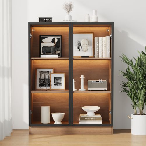 Vitrine En Verre Avec éclairage Et étagères Réglables, Brun