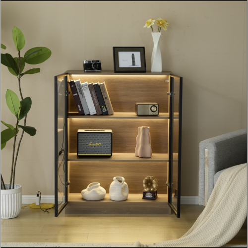 Vitrine En Verre Avec éclairage Et étagères Réglables, Brun