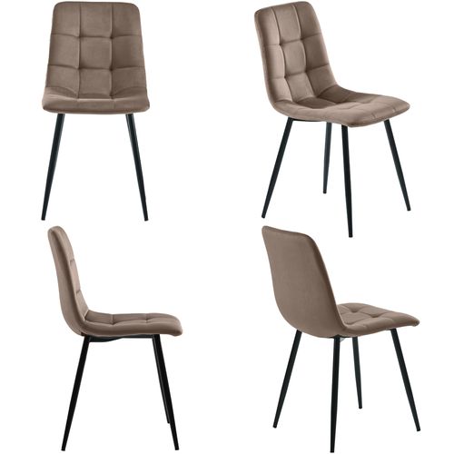 Lot De 4 Chaises Avec Pieds En Métal Et Dossier En Velours Brun