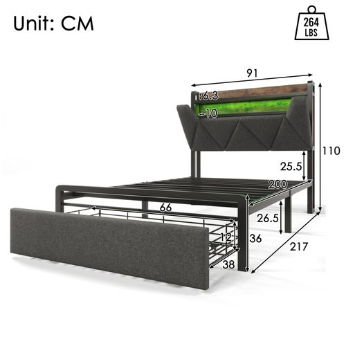 Lit Enfant 90 X 200 Cm Avec Chargement USB, LED Et 1 Tiroir