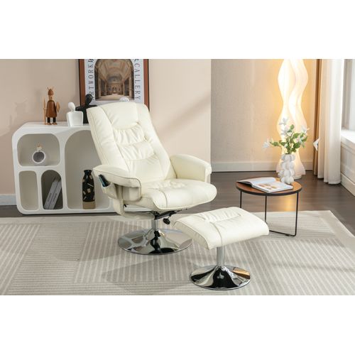 Fauteuil Relax Pivotant + Repose-pieds Avec Fonctions De Massage Et De Chauffage Pu Beige