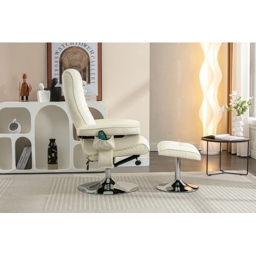 Fauteuil Relax Pivotant + Repose-pieds Avec Fonctions De Massage Et De Chauffage Pu Beige