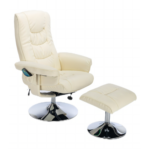 Fauteuil Relax Pivotant + Repose-pieds Avec Fonctions De Massage Et De Chauffage Pu Beige