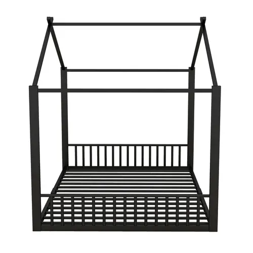 Lit Enfant Lit Cabane 140 X 200cm En Métal Noir