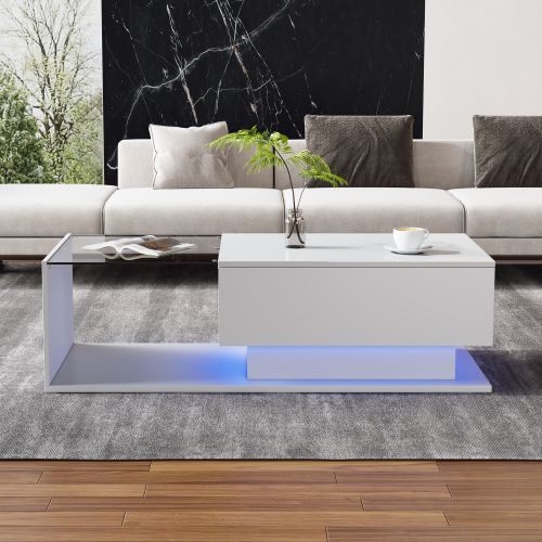Table Basse Brillante Avec LED Et Tiroir Blanc - Table Basse But