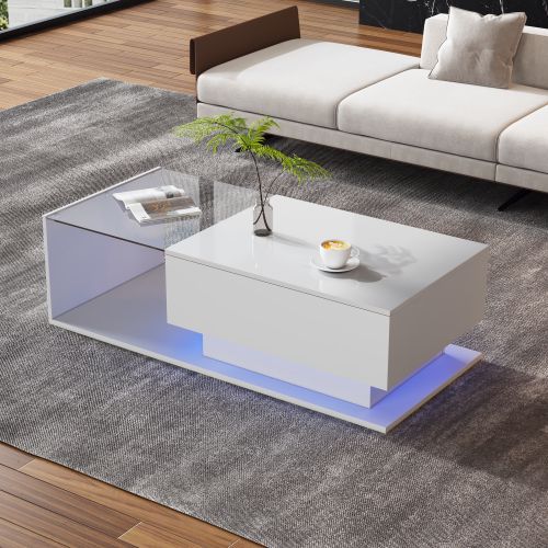 Table Basse Brillante Avec LED Et Tiroir Blanc - Table Basse But