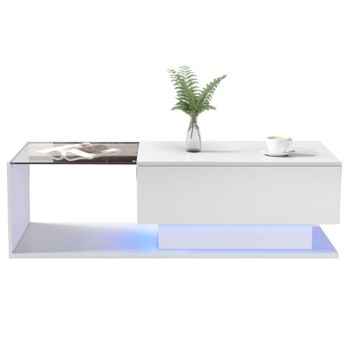 Table Basse Brillante Avec LED Et Tiroir Blanc - Table Basse But