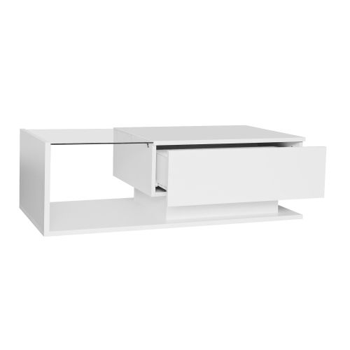 Table Basse Brillante Avec LED Et Tiroir Blanc - Table Basse But