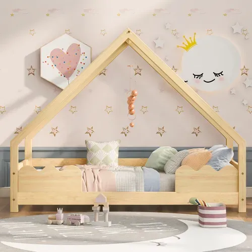 Lit Enfant Lit Cabane 90 X 200cm Avec Sommier Imitation Chêne