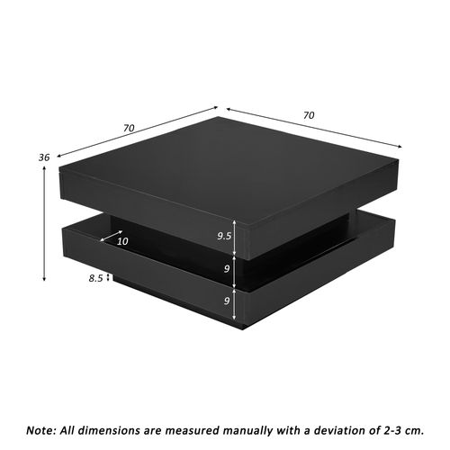 Table Basse Carrée Noir Avec LED, 70x70x36 Cm