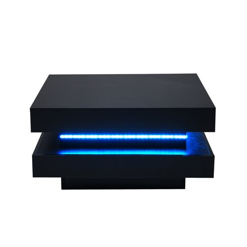 Table Basse Carrée Noir Avec LED, 70x70x36 Cm