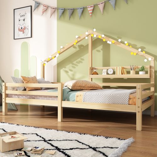 Lit Enfant Lit Cabane 90 X 200 Cm Blanc Avec Support De Rangement