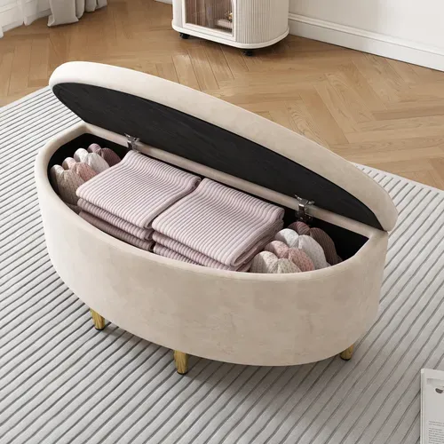 Banc Bout De Lit Velours 90 X 40 X 42 Cm Beige